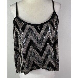 Vintage Y2K Charlotte Russe Sequin Cropped Tank S Black Gold Silver Party Disco